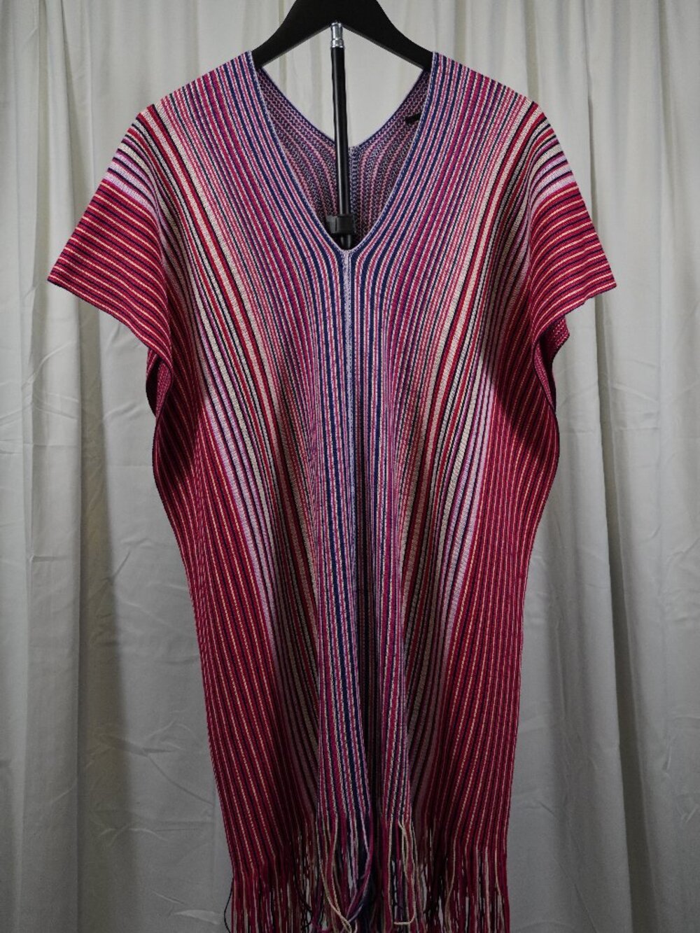 Missoni Multicolor Stripe Knit Poncho Cape Shawl Fringe Wool Blend NWT